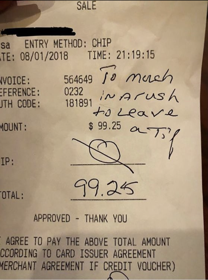 Too much of a rush to leave a tip